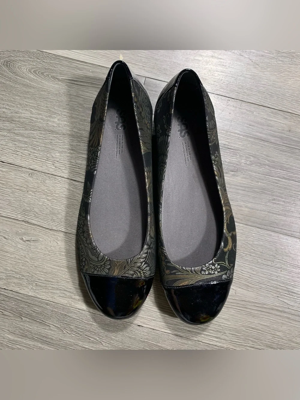 SAS Scenic Cap Toe - Brocade Black Patent Ballet Flats size 11.5